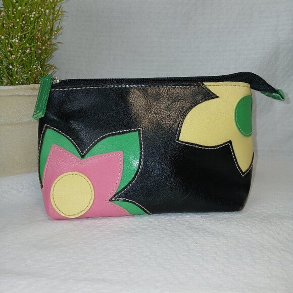FASHION EXPRESS SMALL BLACK MAKEUP BAG WITH FLOWERS - Picture 1 of 4